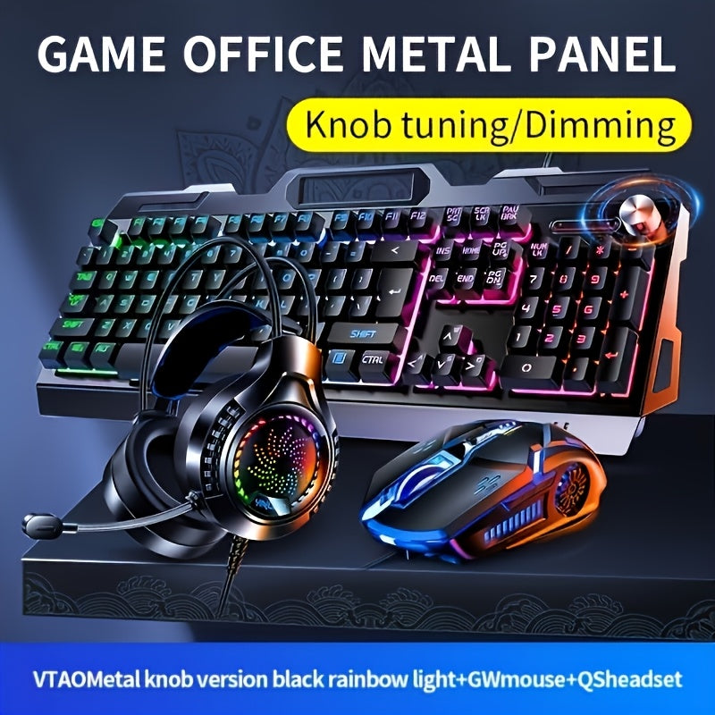 Three-Piece USB Wired Gaming PC Accessories Mechanical Touch Metal Keyboard, Mouse, Headset The keyboard/mouse is wired only