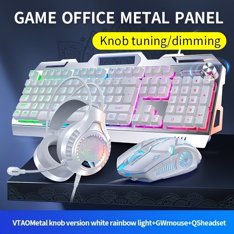 Three-Piece USB Wired Gaming PC Accessories Mechanical Touch Metal Keyboard, Mouse, Headset The keyboard/mouse is wired only