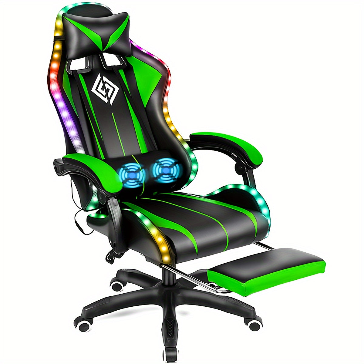 RGB Gaming Chair with LED Lights and Massage Ergonomic Computer Chair High Back Video Game Chair with Footrest and Adjustable Lumbar Support Linkage Armrest