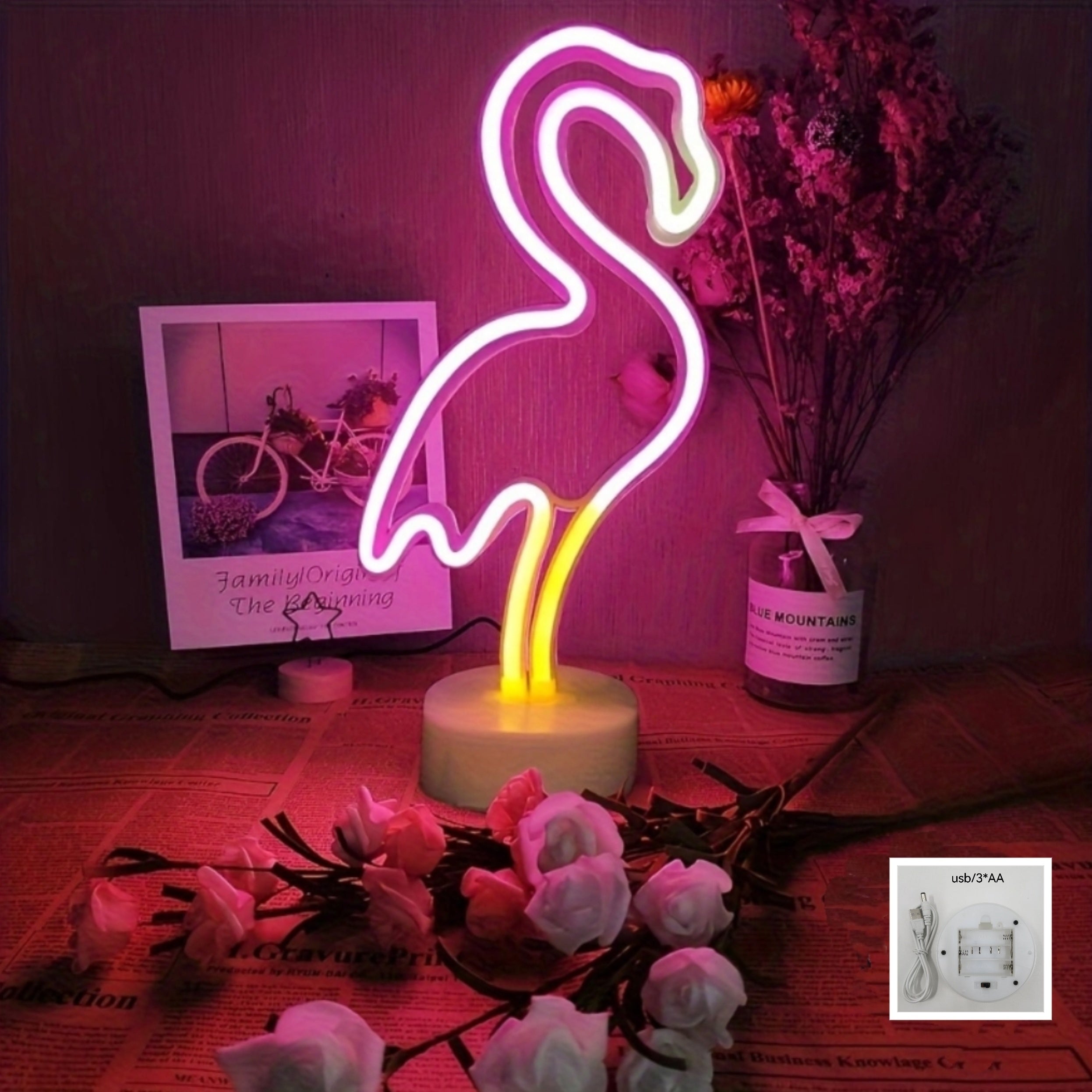 1pc Flamingo Light Neon Sign, Battery And USB Powered Lighting, Gift For Kids And Home Decoration Night Light