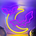 1pc Halloween Decorations Neon Signs, Moon And Bat LED Light, Neon Light Up Halloween Party, USB Powerd Gothic Neon Lamp For Festival Wall Decor, Bar, Bedroom