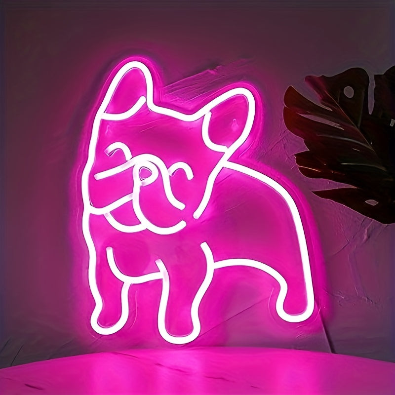 1pc French Bulldog Neon Decoration Cute Puppy Pink LED Neon Dog Night Light, USB Operation French Gift Pet Store Business Logo, Bedroom Wall Party Bulldog Gift (Pink)