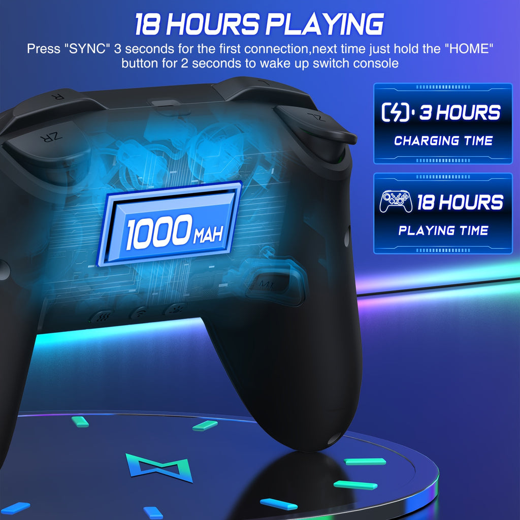RGB Wireless Pro Controller For Nintendo Switch - Vibrant Lights, Programmable Buttons, Turbo Boost, OLED Compatible - For Gaming Experience