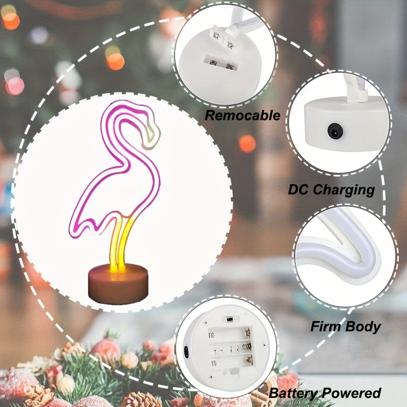 1pc Flamingo Light Neon Sign, Battery And USB Powered Lighting, Gift For Kids And Home Decoration Night Light