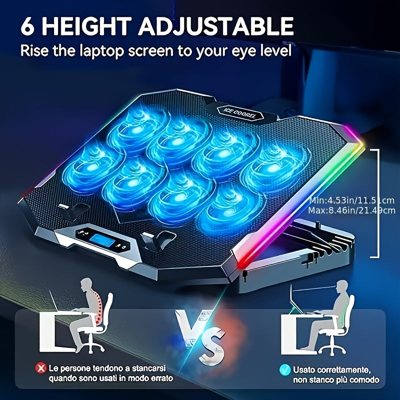 Essential for School Start Season 1pc ICE COOREL Laptop Cooler Gaming 8-core Silent RGB Exhaust Fan Laptop Stand Silent Computer Cooler Can Be Given As A Gift to Gaming Enthusiasts
