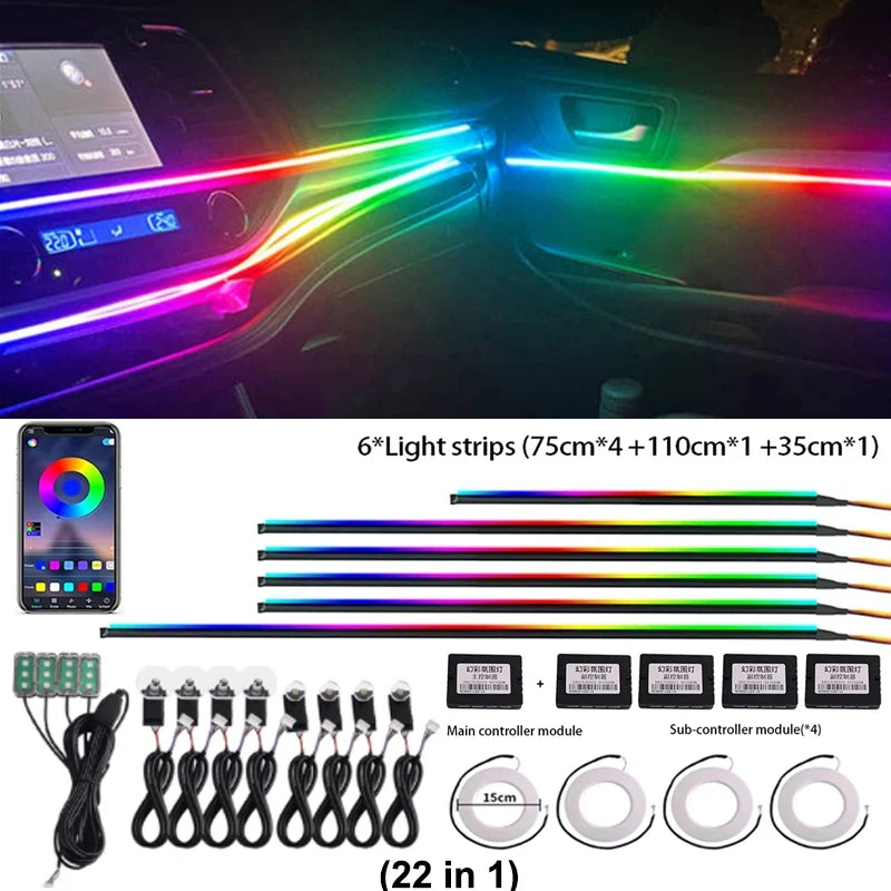 LED 18 In 1 Car Interior Ambient light Car Neon Lights Decorative Accesso Acrylic Car Full Universal Atmosphere Lamp