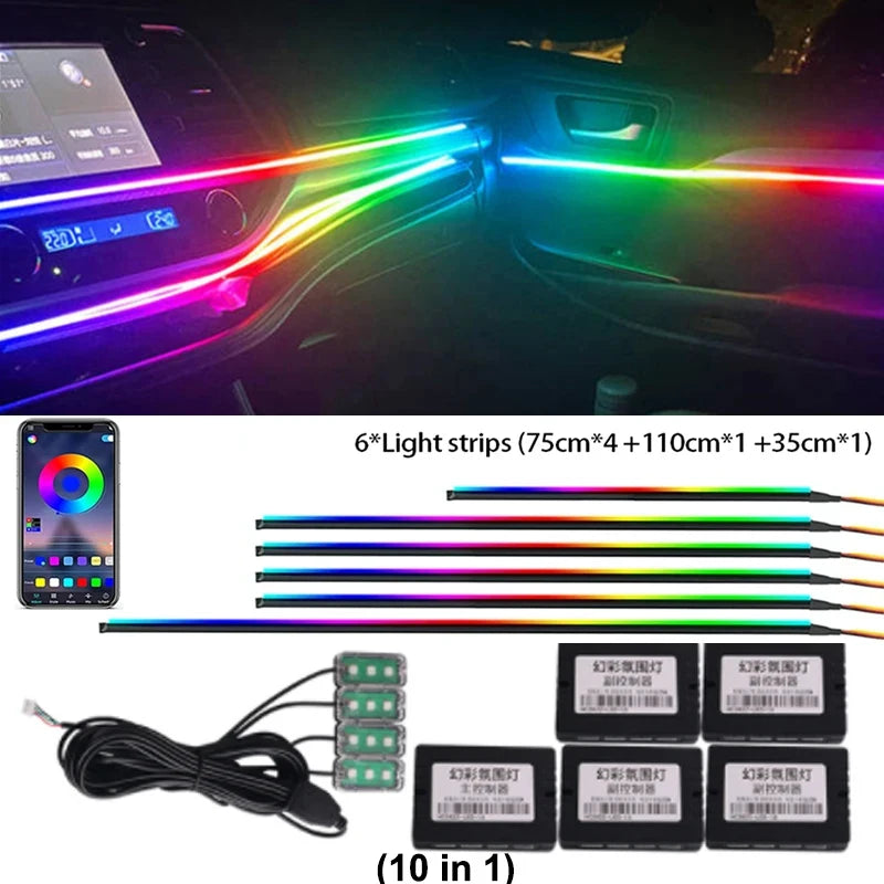 LED 18 In 1 Car Interior Ambient light Car Neon Lights Decorative Accesso Acrylic Car Full Universal Atmosphere Lamp