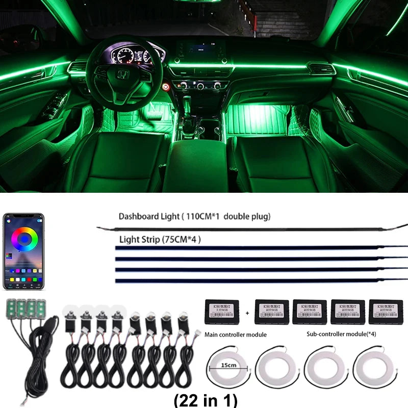 LED 18 In 1 Car Interior Ambient light Car Neon Lights Decorative Accesso Acrylic Car Full Universal Atmosphere Lamp