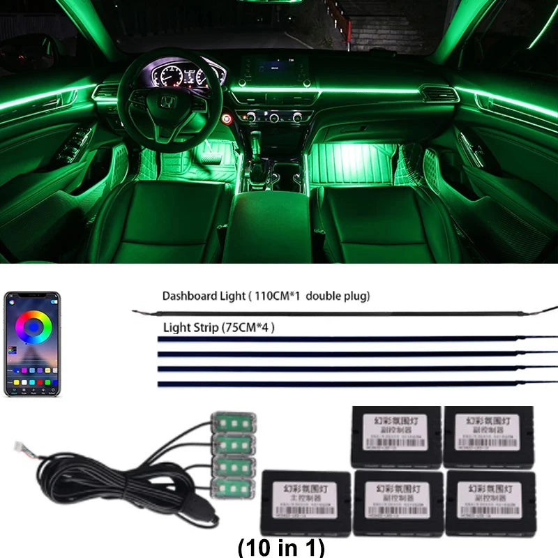 LED 18 In 1 Car Interior Ambient light Car Neon Lights Decorative Accesso Acrylic Car Full Universal Atmosphere Lamp