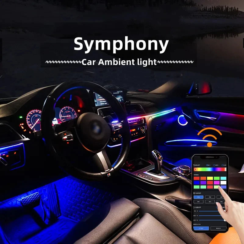 LED 18 In 1 Car Interior Ambient light Car Neon Lights Decorative Accesso Acrylic Car Full Universal Atmosphere Lamp