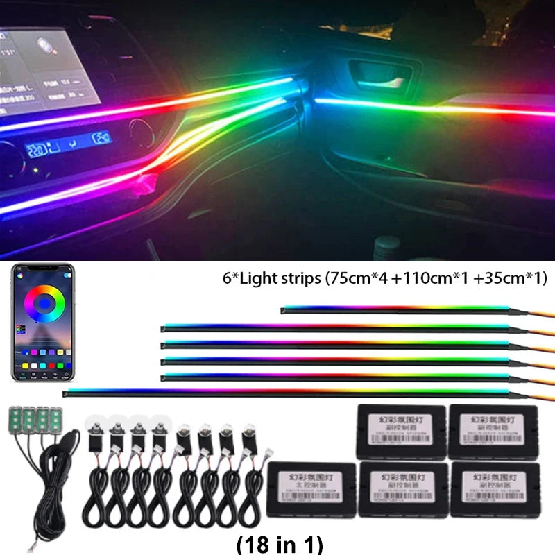 LED 18 In 1 Car Interior Ambient light Car Neon Lights Decorative Accesso Acrylic Car Full Universal Atmosphere Lamp