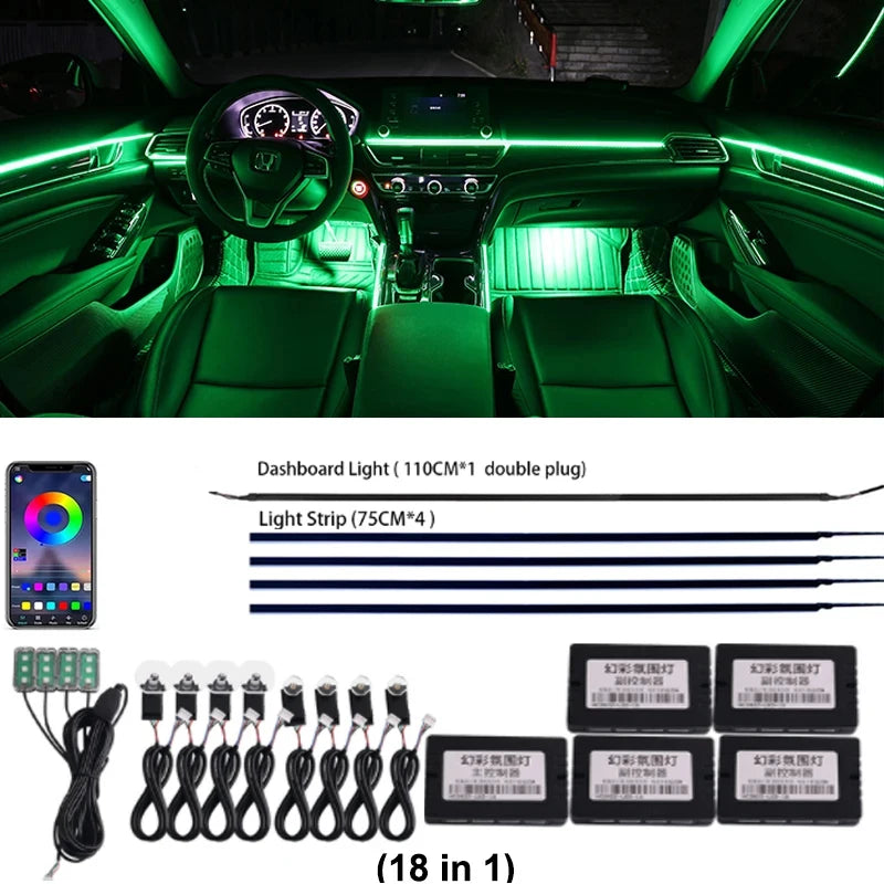 LED 18 In 1 Car Interior Ambient light Car Neon Lights Decorative Accesso Acrylic Car Full Universal Atmosphere Lamp