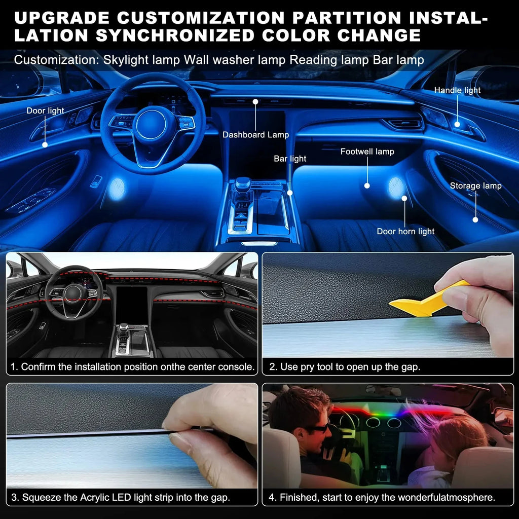 LED 18 In 1 Car Interior Ambient light Car Neon Lights Decorative Accesso Acrylic Car Full Universal Atmosphere Lamp