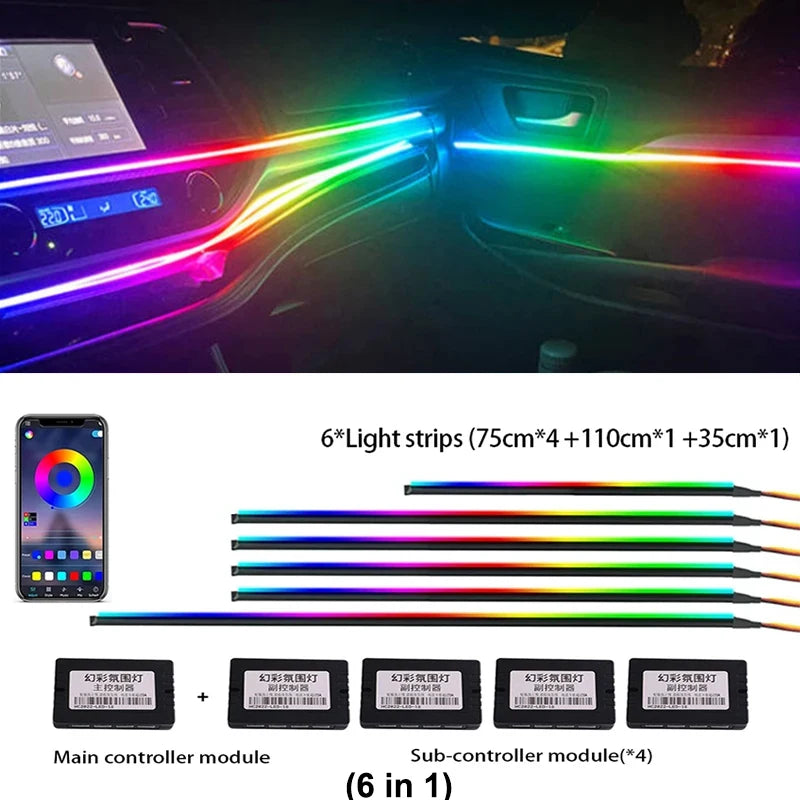 LED 18 In 1 Car Interior Ambient light Car Neon Lights Decorative Accesso Acrylic Car Full Universal Atmosphere Lamp