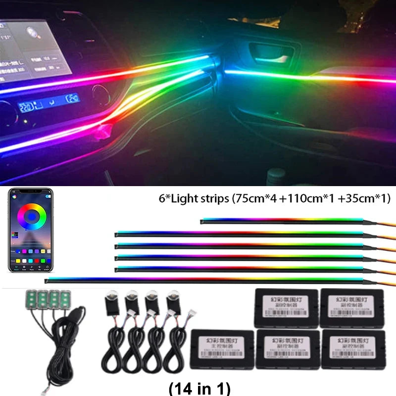 LED 18 In 1 Car Interior Ambient light Car Neon Lights Decorative Accesso Acrylic Car Full Universal Atmosphere Lamp