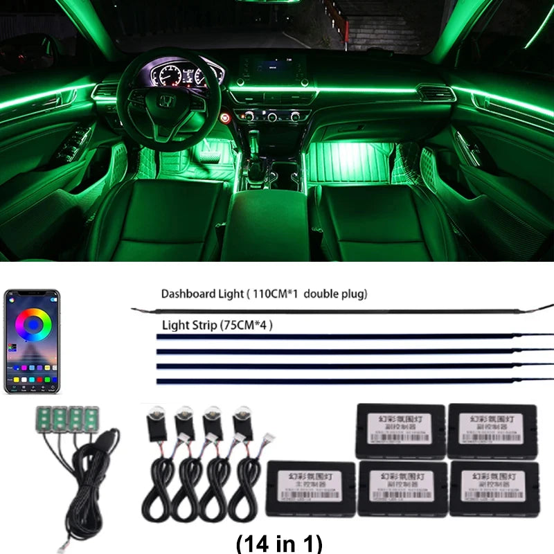 LED 18 In 1 Car Interior Ambient light Car Neon Lights Decorative Accesso Acrylic Car Full Universal Atmosphere Lamp