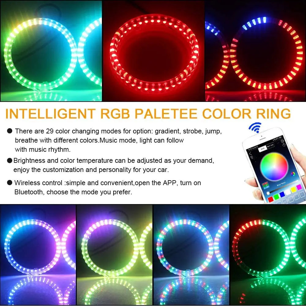80/95mm Angel Eyes Multi-Color RGB LED Halo Rings Lights Dynamic Sequential Flowing Turn Signal Running Lamp For Headlight