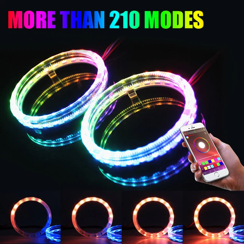 80/95mm Angel Eyes Multi-Color RGB LED Halo Rings Lights Dynamic Sequential Flowing Turn Signal Running Lamp For Headlight