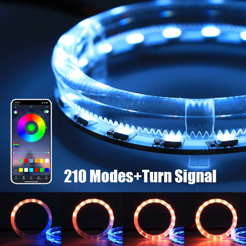 80 95 App Angel Eyes Multi-Color RGB LED Halo Rings Lights Dynamic Sequential Flowing Turn Signal Running Lamp For Headlight