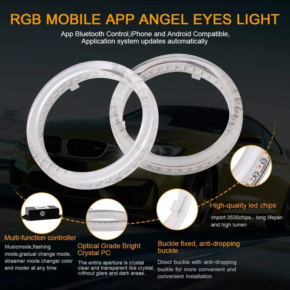 80 95 App Angel Eyes Multi-Color RGB LED Halo Rings Lights Dynamic Sequential Flowing Turn Signal Running Lamp For Headlight