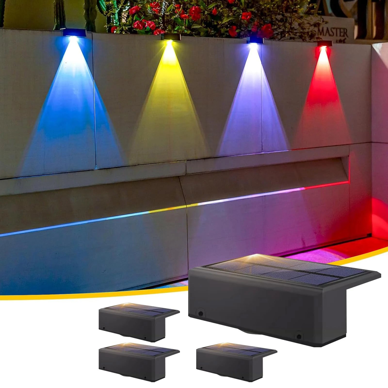 1/4pc Solar Fence Light 12 modes RGB Color Glow LED Solar Lights Outdoor Waterproof Solar Lights for Patio Backyard Deck Railing