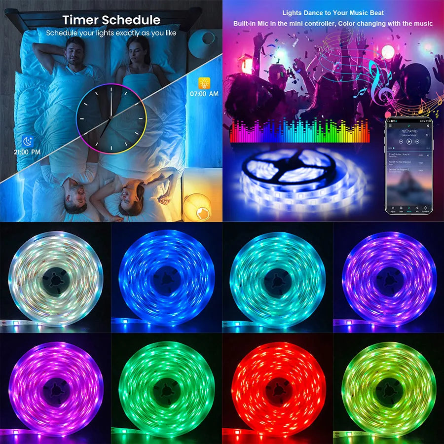 RGB LED Strip Lights 1-10M 5050/2835 Led Strip TV Back Bedroom Party Desktop Lighting for APP Control Remote Flexible Diode Lamp