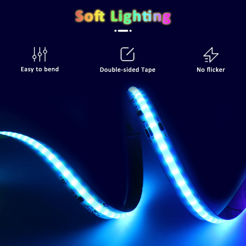 RGBIC COB LED Strip WS2811 24V 480 Diodes 5M 10M 15M 20M RGB IC Chasing Effect Lights Tape Diode Ribbon Lamp for Room Decoration