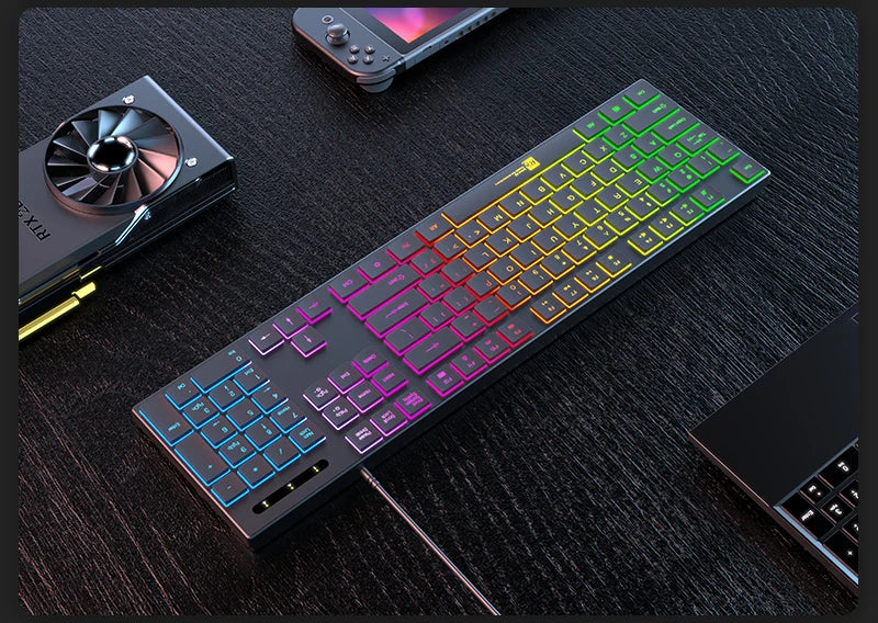 Gaming Keyboard Wired RGB Backlit Keyboard USB Backlight 104 Keys Ergonomic Gamer Keyboard for PC Laptop English
