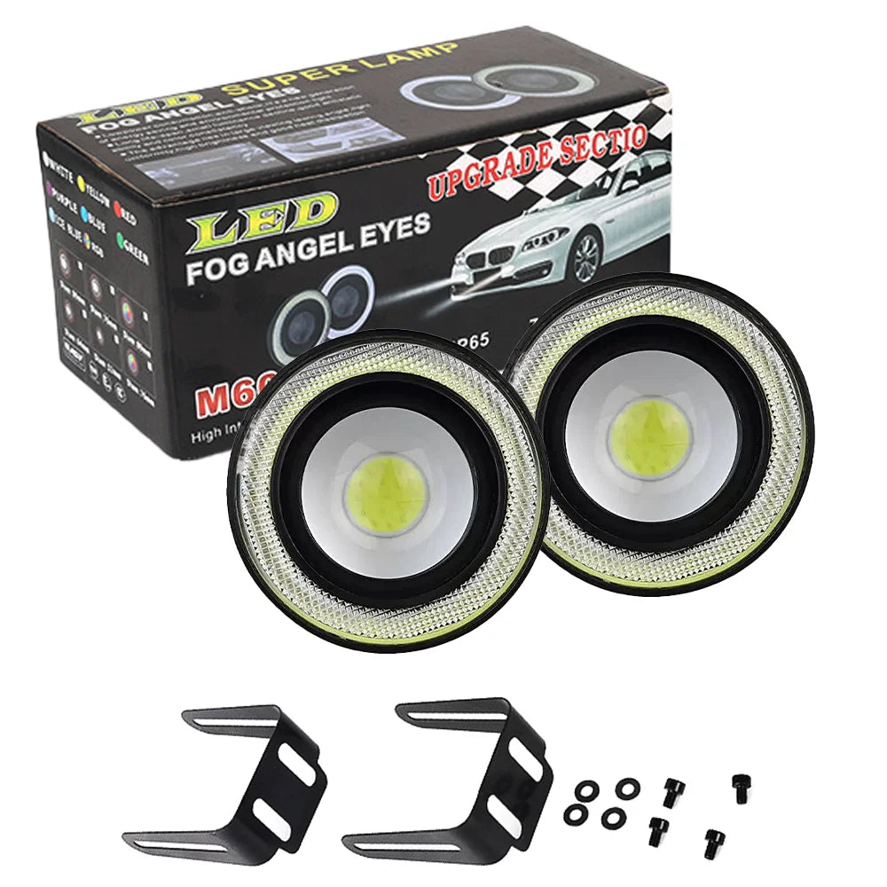 2Pcs 2.5"; 3"; 3.5"; Angel Eyes Fog Lamp 64MM 76MM 89MM 12V Universal Auto Car Projector COB LED Driving Light