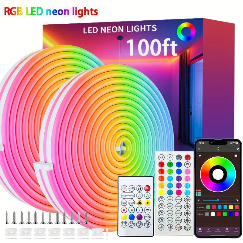 24V RGB 5m 10m 20m 30m LED Neon Strip Light Bluetooth APP 24key 44key Remote Control Music Sync Power Kit 60LED Waterproof Decor