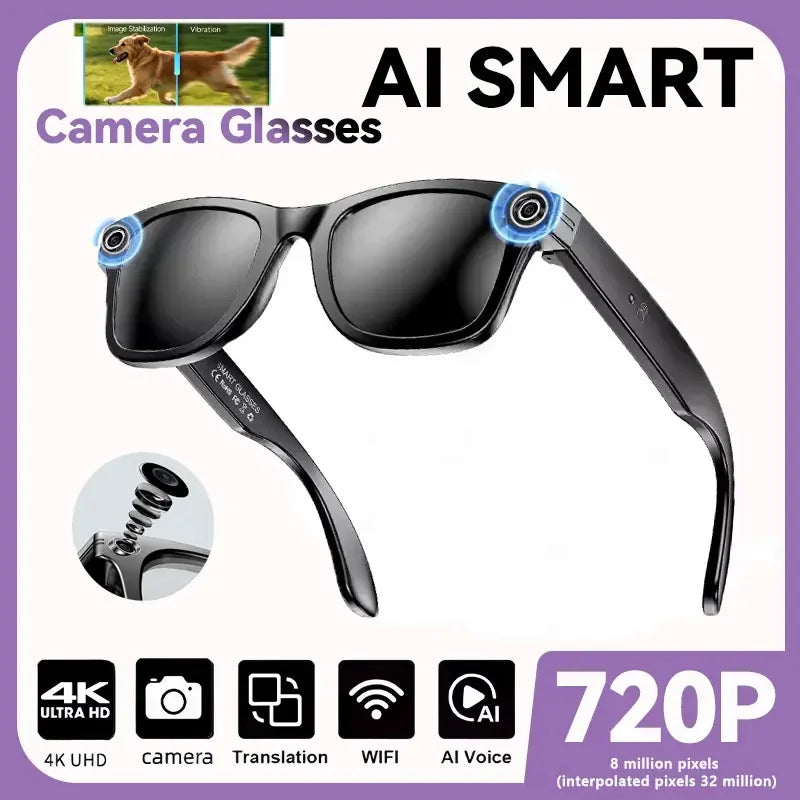 New Smart Glasses Men 8MP Camera WiFi Bluetooth Touch Control IP65 Waterproof AI Translation Noise Cancelling AI Glasses Women