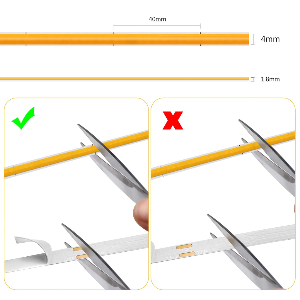 Neon Light COB LED Strip 12V Decorative Flexible Tape 5MM High Bright Led Strip 1M 2M 3M 4M 5M For Kitchen Cabine Car Room Decor