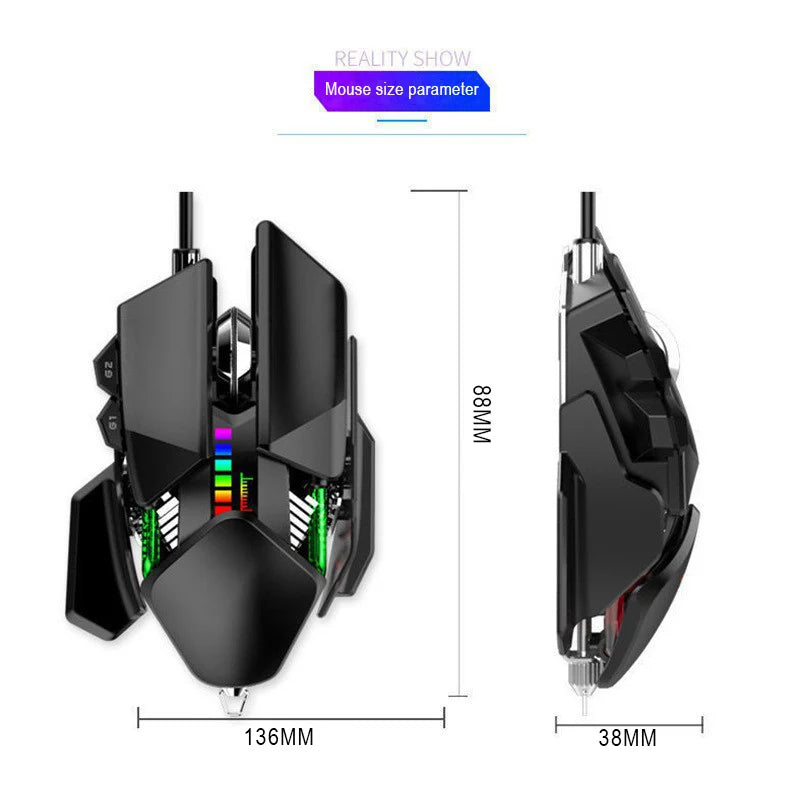 M8 RGB USB Wired Glare Mode Mouse 40000 DPI 7-Button Programmable Rrgonomic Gaming Mouse For PC Players