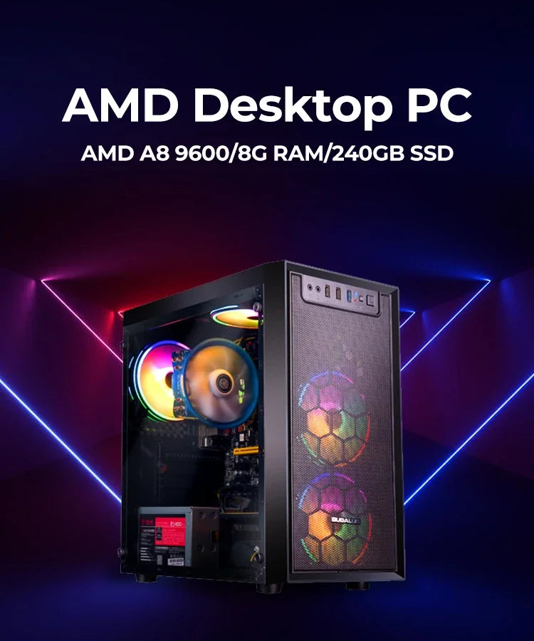Gaming PC Desktop,Radeon RX 580 8G GDDR5, 10th Gen G5905 3.5G, 16G RAM, 512G SSD, WiFi, BT 5.0, RGB Fan x 4, RGB Mouse Pad