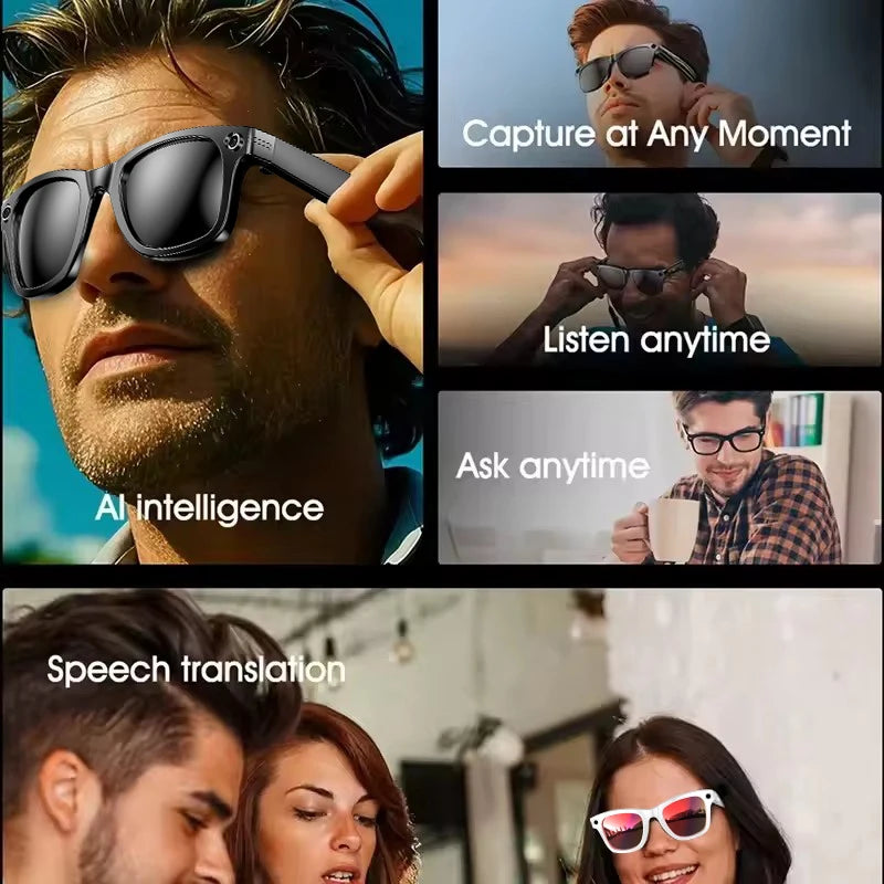 AI Smart Glasses 8K HD Photochromic Multifunction Translate Camera Glasse Bluetooth Call Voice Assistant Music Player Sunglasses