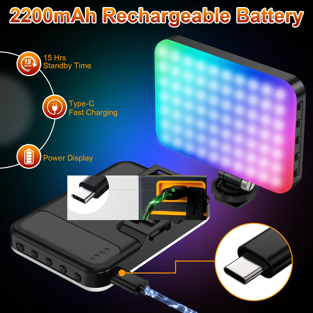 108 LED RGB Camera Light Full Color Output Video Light Kit Dimmable 2500K-9000K Bi-Color Panel Light CRI 95+ Rechargeable