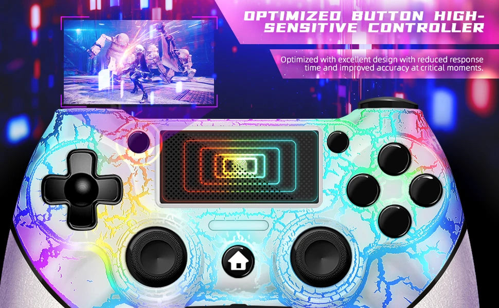 AceGamer RGB Wireless Controller for PS4 Black/White Crack Led with RGB Light,1000mAh Compatible with PS4/Slim/Pro/PC