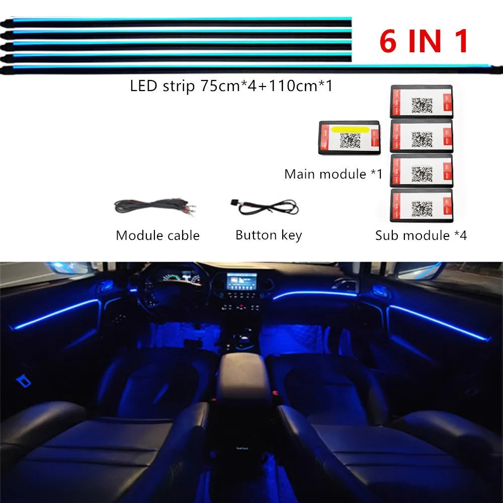Universal Symphony Car LED Ambient Light 64 RGB Color Car Interior Acrylic Light Guide Decoration Atmosphere Light 18/10/6 in 1