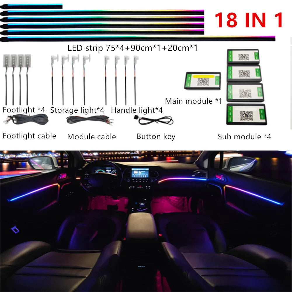 Universal Symphony Car LED Ambient Light 64 RGB Color Car Interior Acrylic Light Guide Decoration Atmosphere Light 18/10/6 in 1