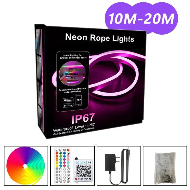 3535 RGB Neon LED Strip Lights 24V 5m 10m 20m 30m Neon Rope Light with Music Sync IP67 Waterproof Light Strip for Home Decor