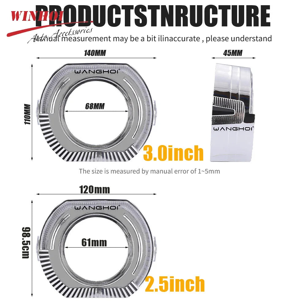 2.5" 3.0 Inch RGB LED Angel Eyes Shrouds with Flow Turn Signal for Xenon LED Projector Lens DRL Car RGB Halo Rings APP Control