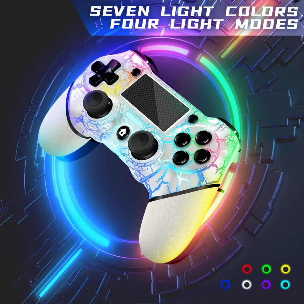 AceGamer RGB Wireless Controller for PS4 Black/White Crack Led with RGB Light,1000mAh Compatible with PS4/Slim/Pro/PC
