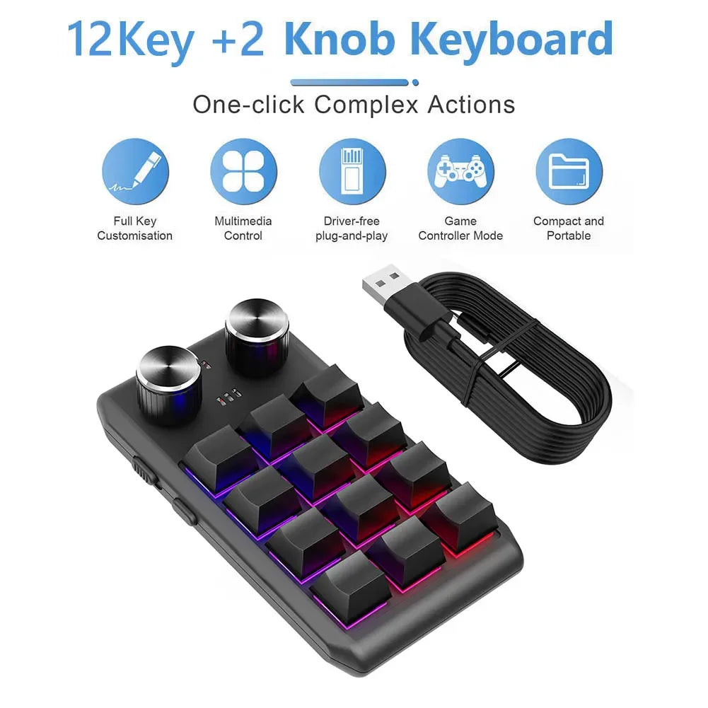 Programming Macro Custom Knob Keyboard RGB 12 Key Copy Paste Mini Button Photoshop Gaming Keypad Mechanical Hotswap Macropad