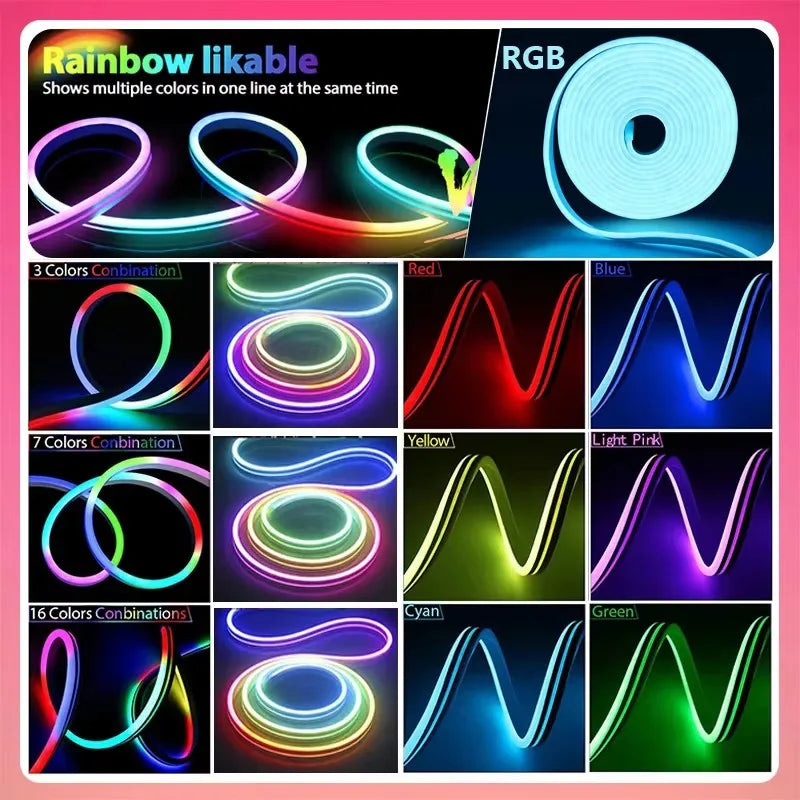 Neon LED Strip Lights Silicone Flexible Neon Rope Light with Music Sync RGBIC Dreamcolor Chasing Strip Tape for Room Decoration