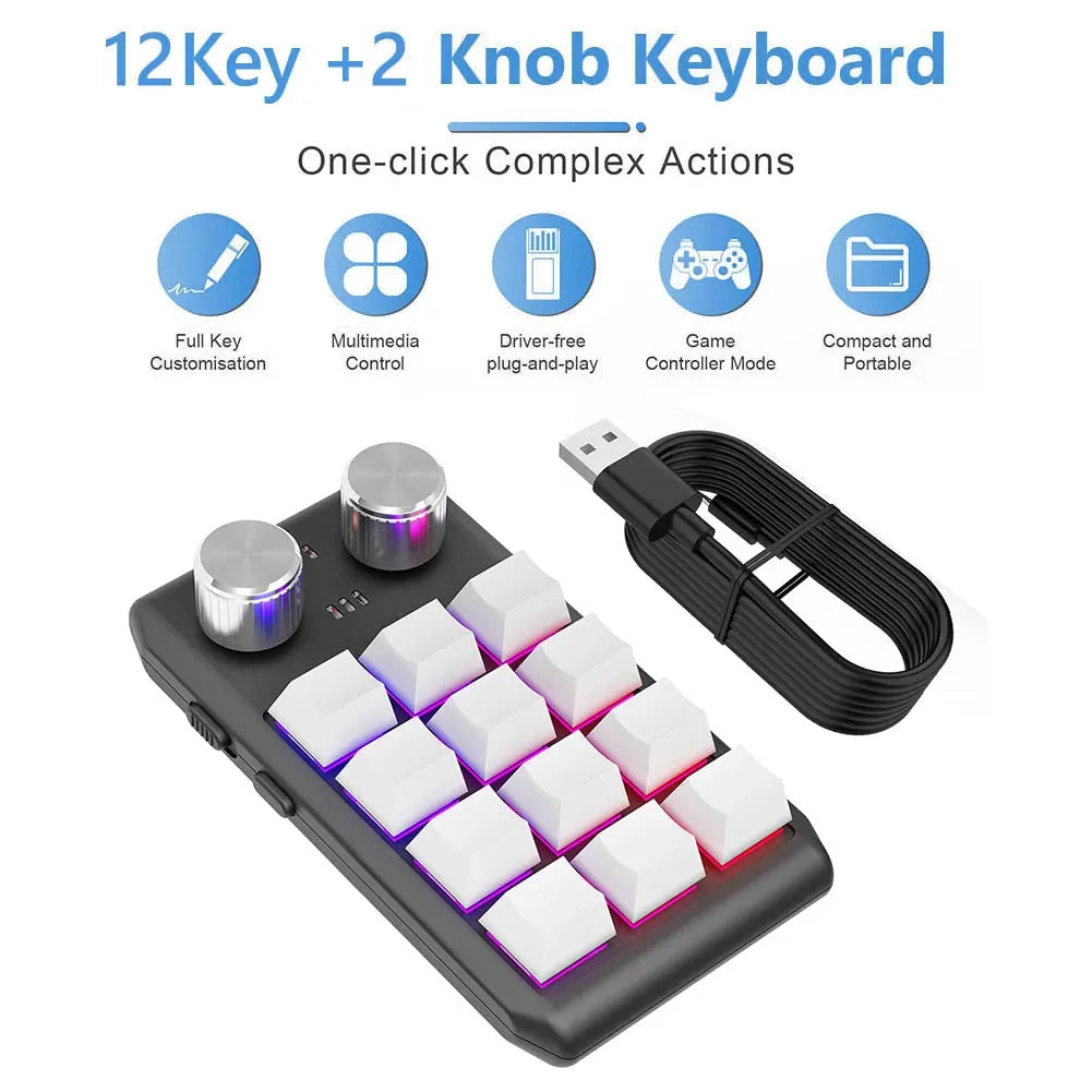 Programming Macro Custom Knob Keyboard RGB 12 Key Copy Paste Mini Button Photoshop Gaming Keypad Mechanical Hotswap Macropad