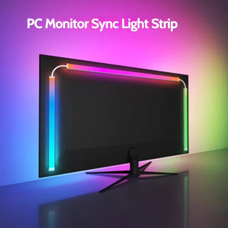 RGB LED Backlight Sync with Computer Monitor, Dream Color Music Rhythm Pickup Light Strip for Gaming Room Christams Decor Gifts