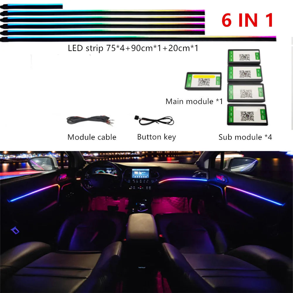 Universal Symphony Car LED Ambient Light 64 RGB Color Car Interior Acrylic Light Guide Decoration Atmosphere Light 18/10/6 in 1