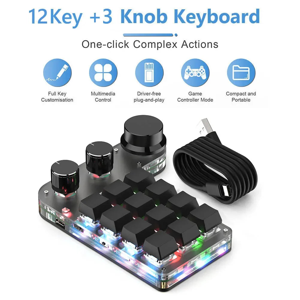 Programming Macro Custom Knob Keyboard RGB 12 Key Copy Paste Mini Button Photoshop Gaming Keypad Mechanical Hotswap Macropad