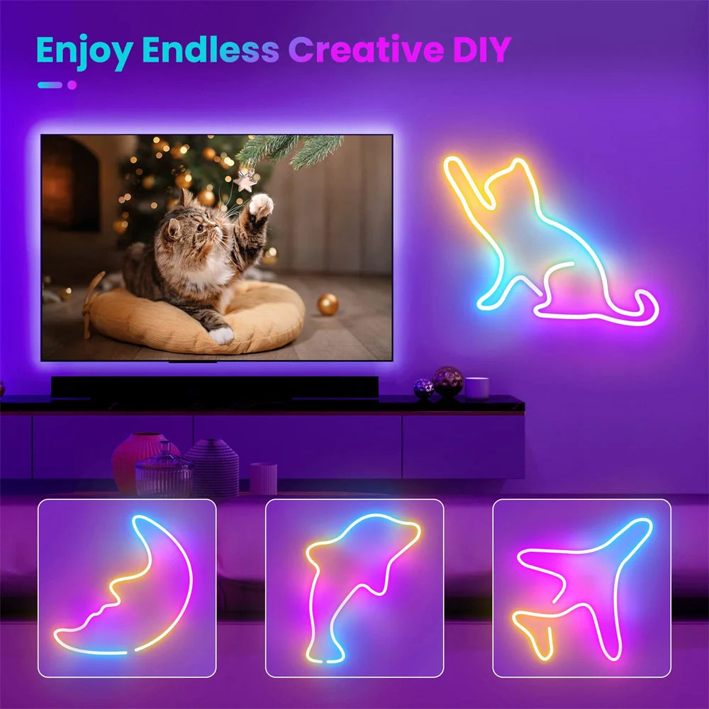 5V Flexible Light Strip USB RGBIC Dreamcolor Chasing Strip RGBIC Neon Rope Light Bluetooth Neon LED Strip Lights with Music Sync