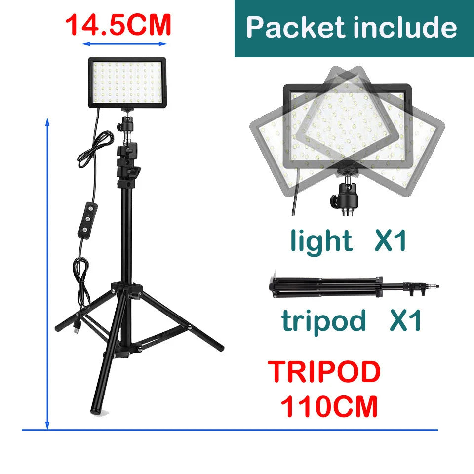 Led Video Light Camera Photography Lighting Kit With Tripod Stand 4 Color RGB Filters For  Filming Streaming Studio Shooting